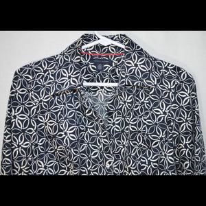Tommy Hilfiger Fitted Blouse Black/White Pattern Y-Neck Button Front LS Womens S